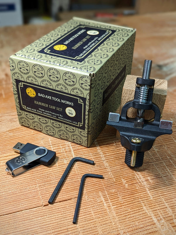 Bad axe tool works hammer saw set on display with original box