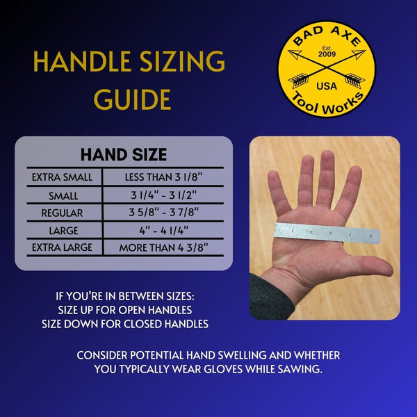 saw handle sizing chart from bad axe tool works